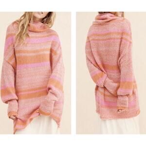 Free People Women Striped Cowl-Neck Pink Tunic Sweater Dress Size S